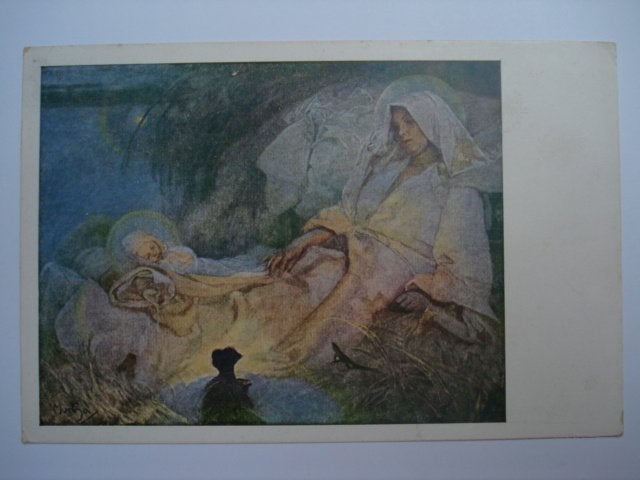 Alphonse Mucha kaart carte card Postkarte LOT van 4, Verzamelen, Verzenden, Voor 1920, Gelopen, Cultuur en Media
