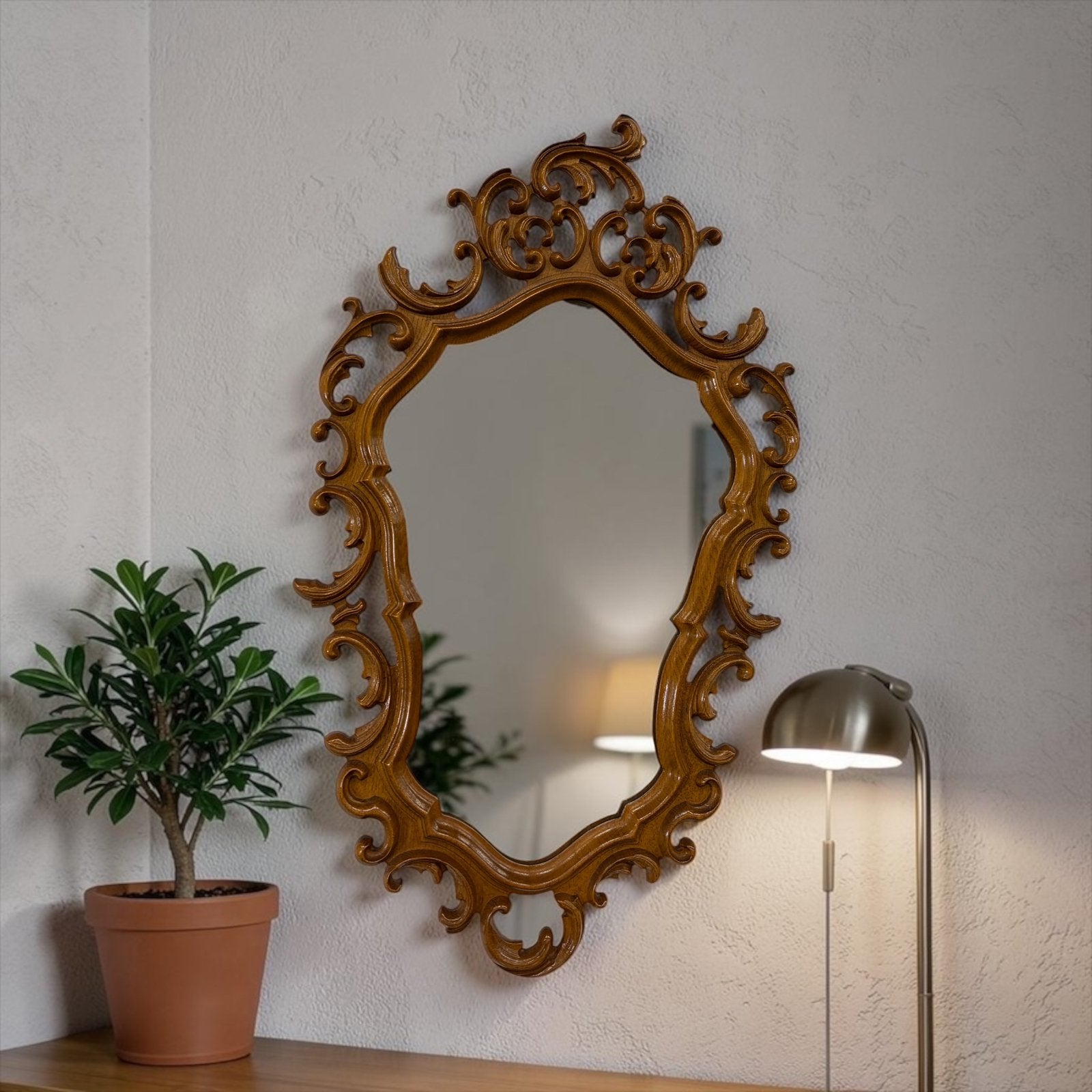 Miroir mural vintagedestyle baroque/rococo avec cadre enbois, Antiquités & Art, Envoi