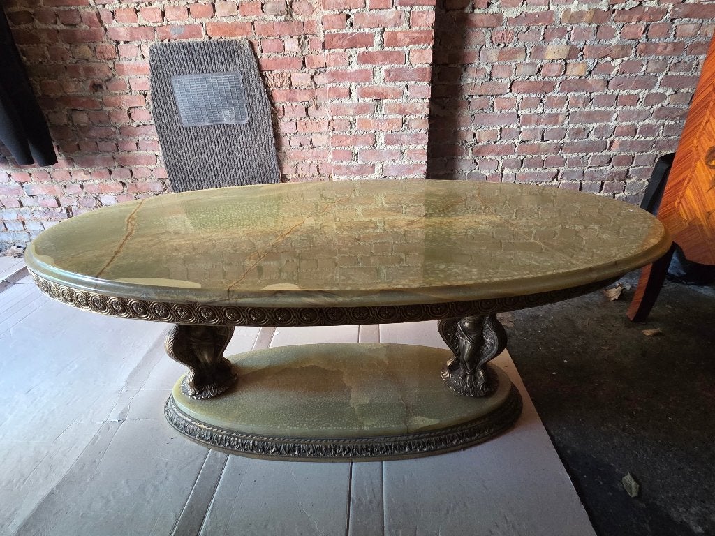 Vintage ovale salontafel met onyx/marmer blad, Huis en Inrichting, Tafels | Salontafels, Ophalen, Ovaal
