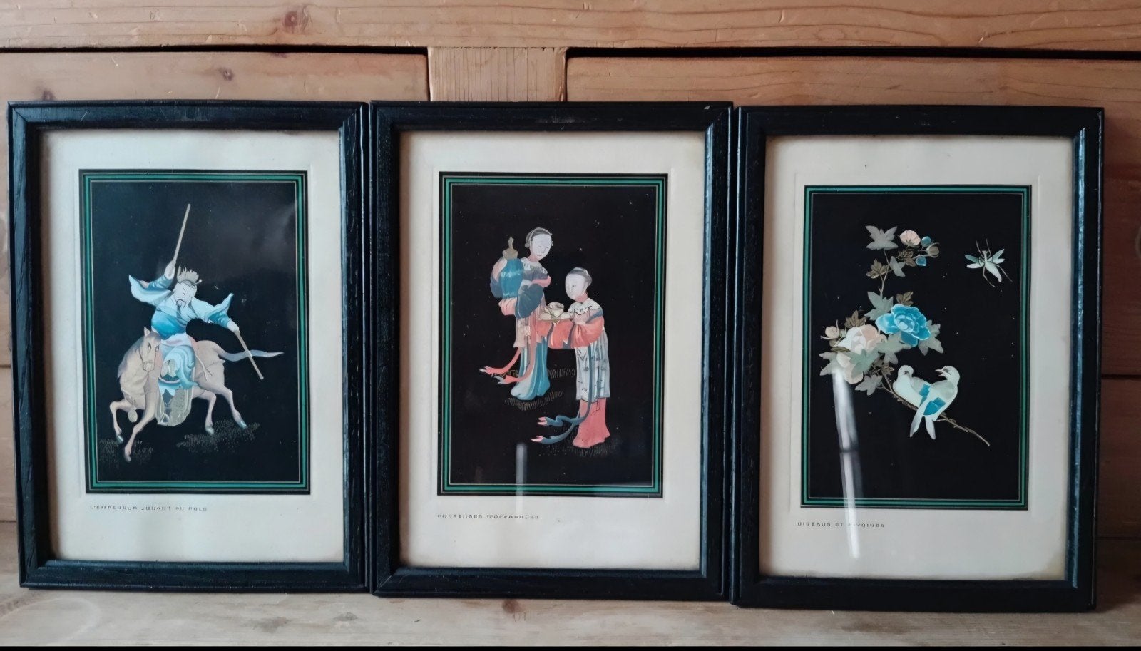 Set van 3 kleine antieke schilderijen,, Huis en Inrichting, Ophalen of Verzenden, Glas, Zwart