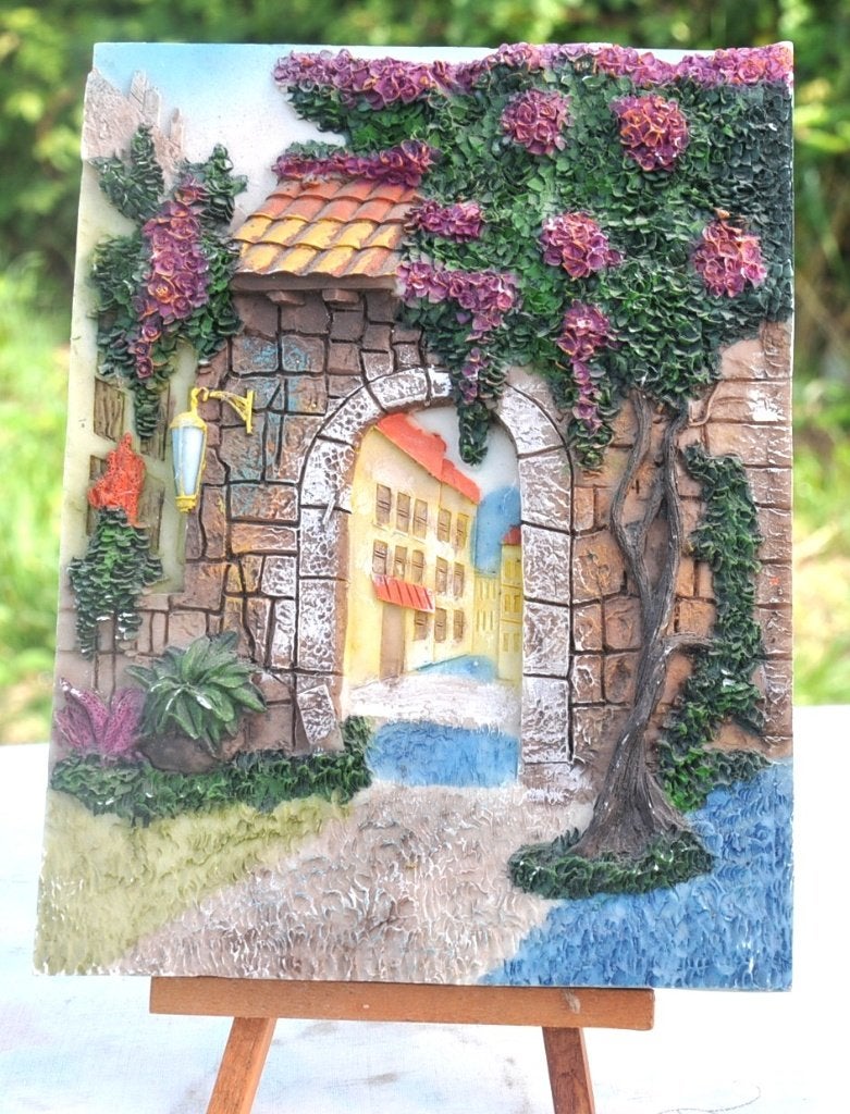 cadre décoratif village en resine sur pied chevalet, Objet de décoration, Utilisé, Enlèvement ou Envoi, Composites
