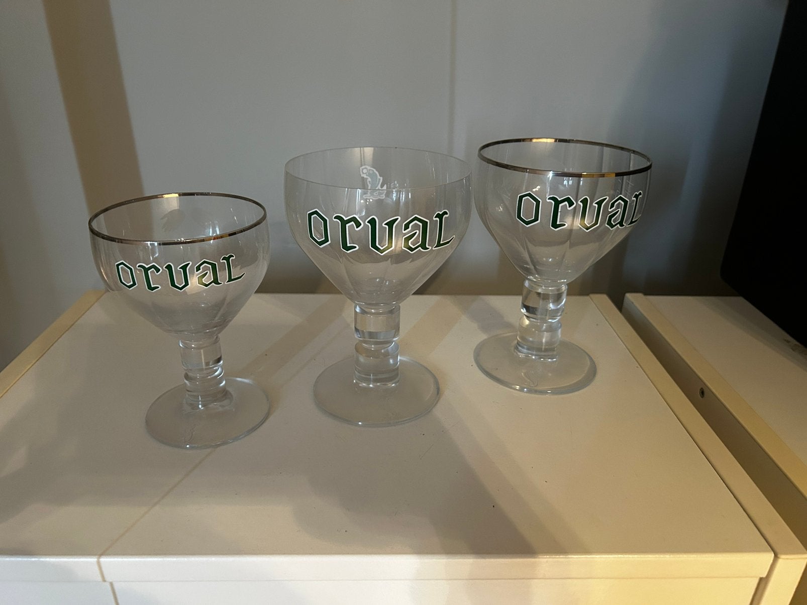3 zeldzame orval glazen groene letters, Verzamelen, Ophalen of Verzenden, Zo goed als nieuw