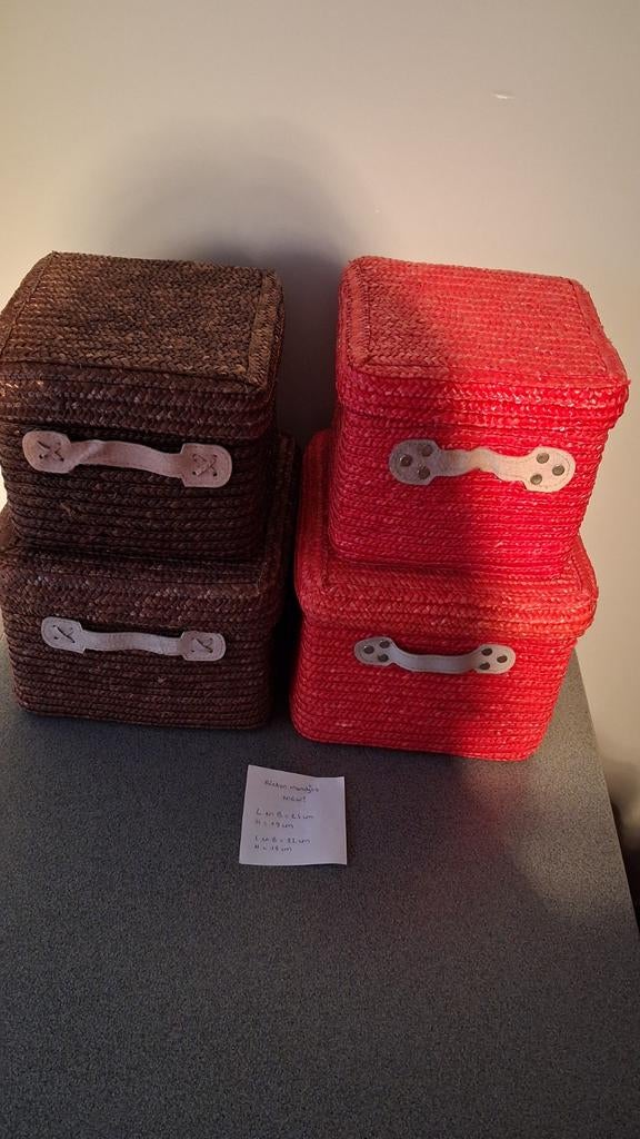 4 rieten opbergmandjes, Mand, Vierkant, Nieuw, Ophalen of Verzenden