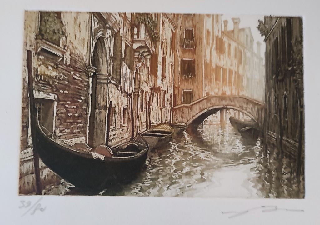 Ugo Baracco. Handgesigneerde en genummerde litho. Venetië, Ophalen of Verzenden