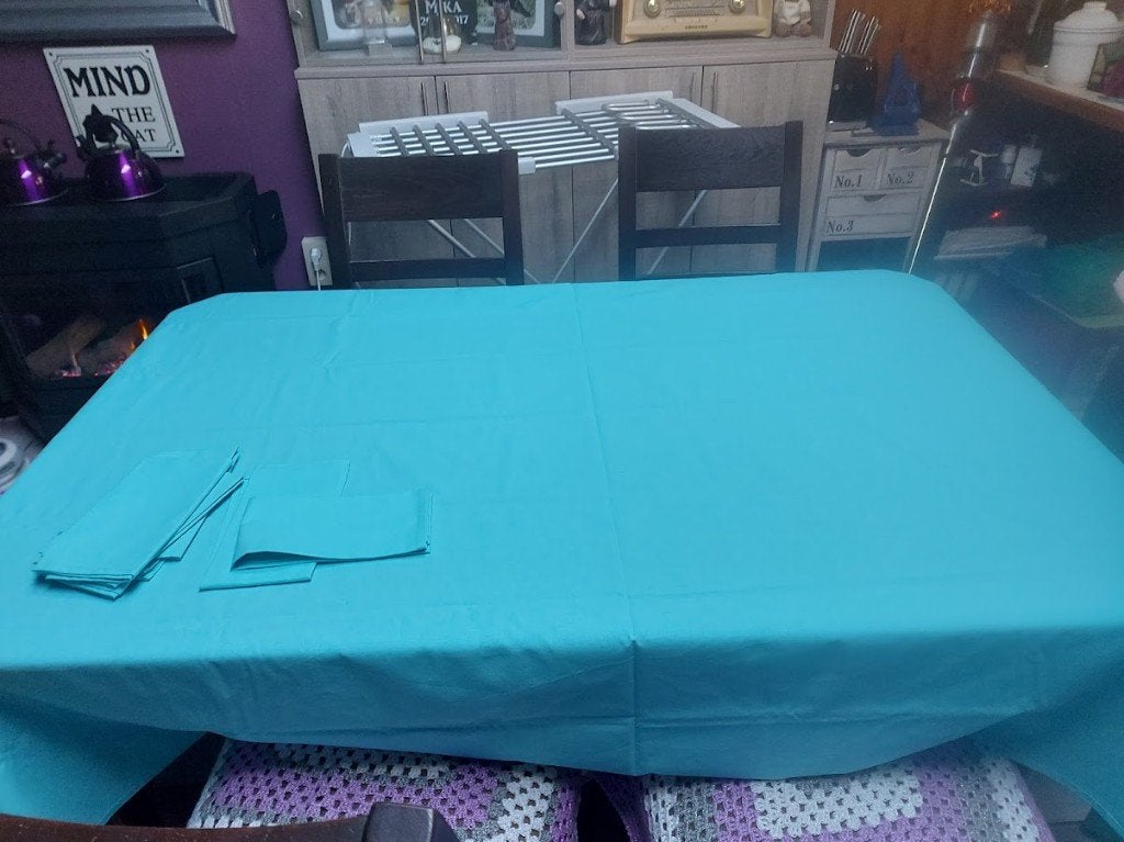 Tafelkleed van Tertio met 6 servietten. Turqouiseblauw, Maison & Meubles, Enlèvement, Lavable, Nappe ou Toile cirée