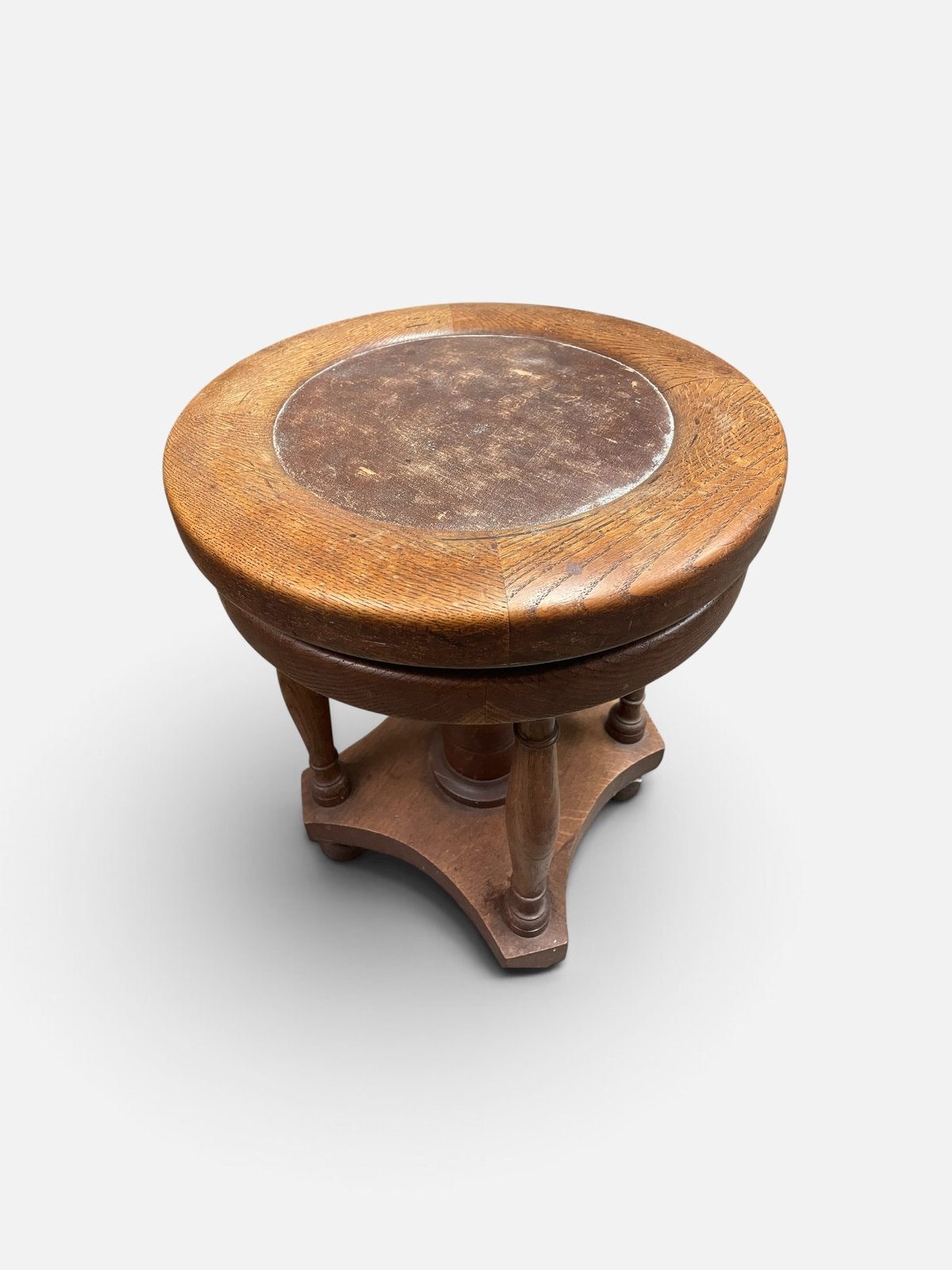 Tabouret de piano réglable en bois avec assise en cuir., Enlèvement