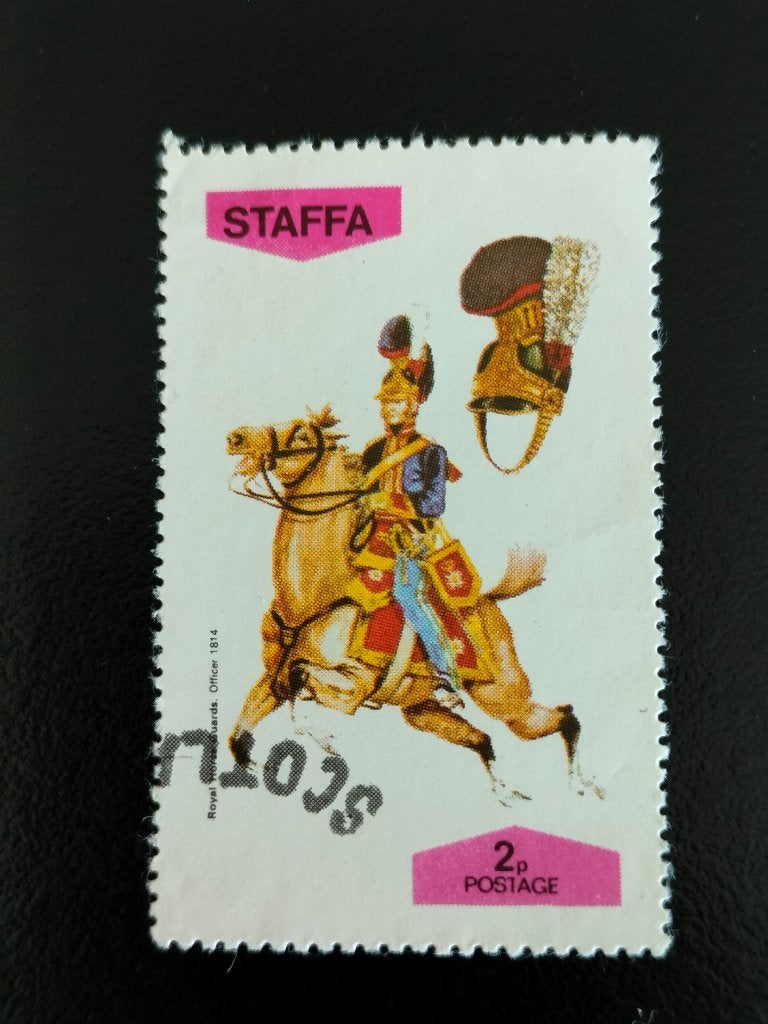 Staffa 1974 - soldat, cavalier en uniforme, Timbres & Monnaies, Timbres | Europe | Royaume-Uni, Envoi, Affranchi