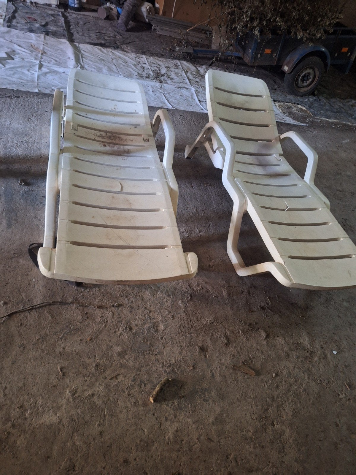2 ligbedden, Jardin & Terrasse, Chaises longues, Enlèvement, Utilisé, Synthétique, Mobile