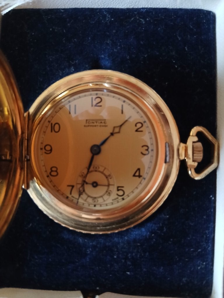 Pontiac zakhorloge (verguld), Handtassen en Accessoires, Horloges | Antiek, Overige merken, Overige materialen, Zakhorloge, Verguld
