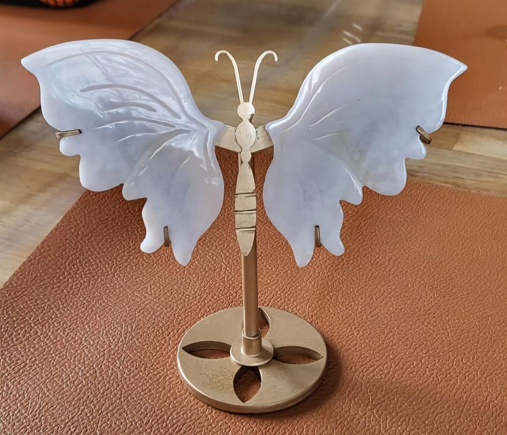 Papillon vintage en onyx sur support en laiton, Enlèvement ou Envoi