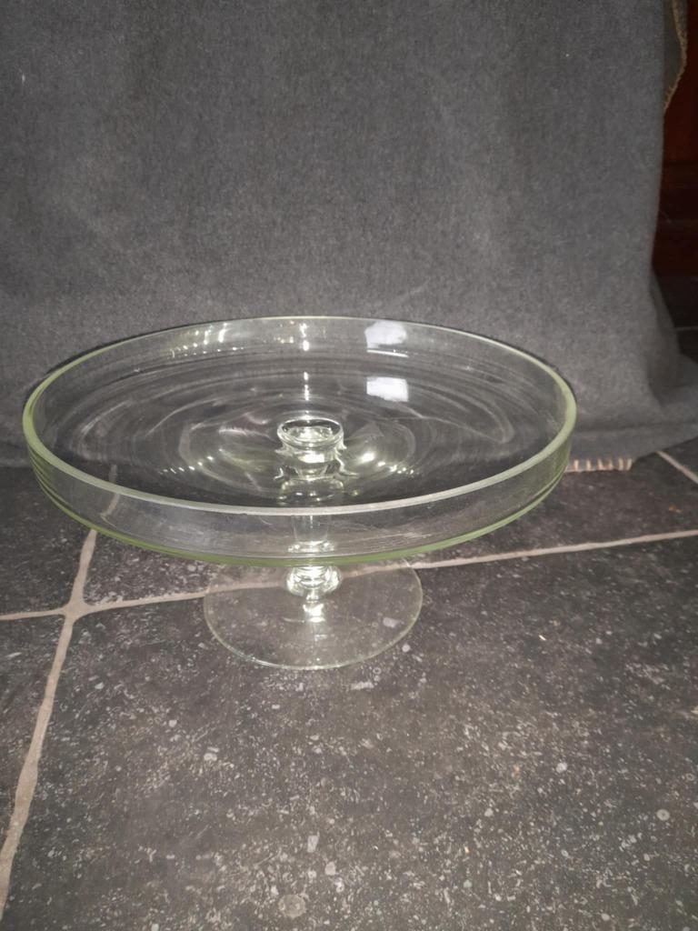 glazen taartschaal op voet, Huis en Inrichting, Ophalen, Rond, Glas, Schaal