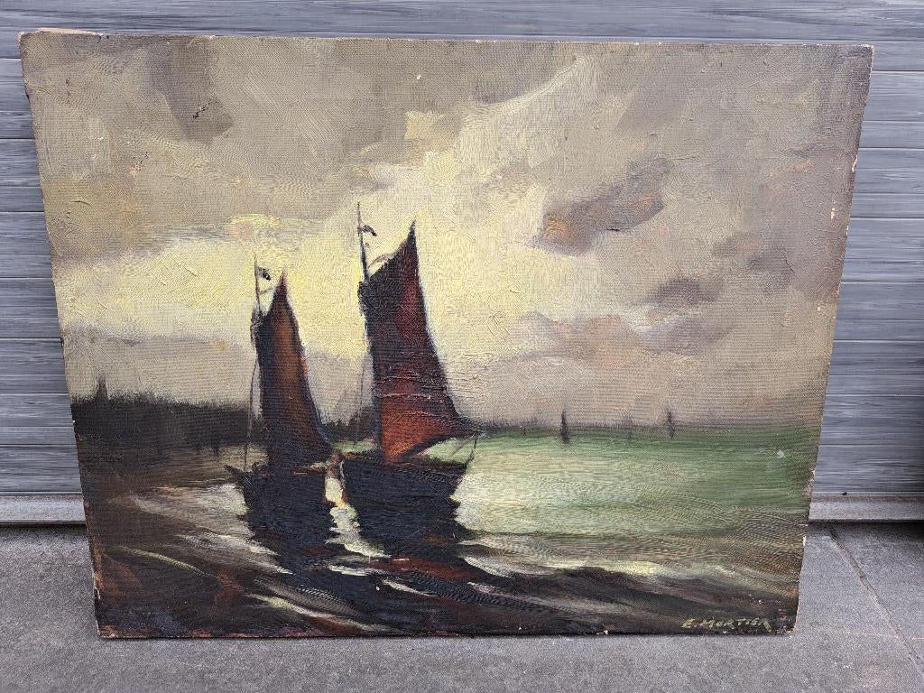 huile sur toile marine signe emile mortier, Antiek en Kunst, Kunst | Schilderijen | Klassiek, Ophalen of Verzenden