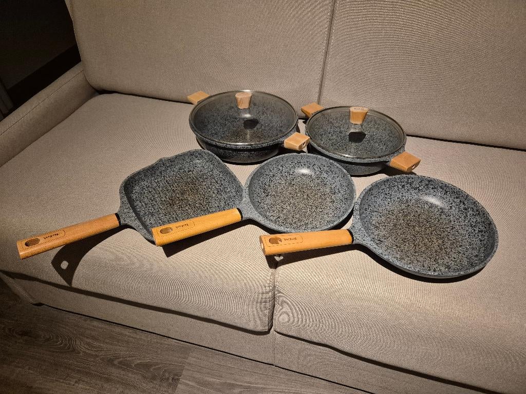 Pannenset Tefal, Ophalen of Verzenden, Gebruikt, Pannenset, Keramische plaat