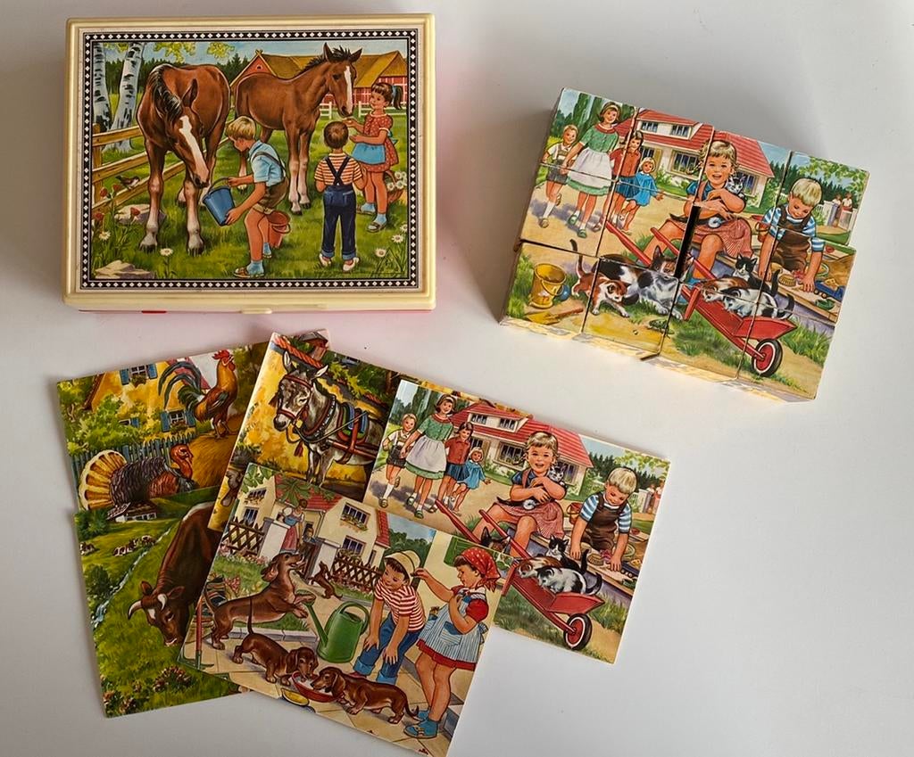 Puzzle en cube des années 50 Vintage marque inconnue, Enlèvement ou Envoi, Moins de 500 pièces, Comme neuf, Puzzle