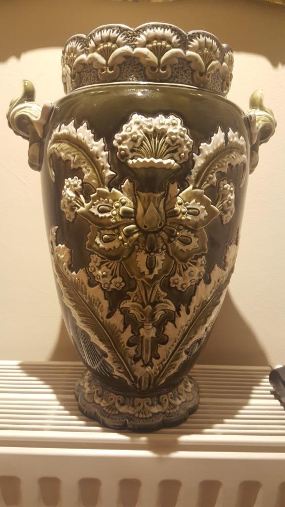 Barbotine vaas groen, Ophalen of Verzenden
