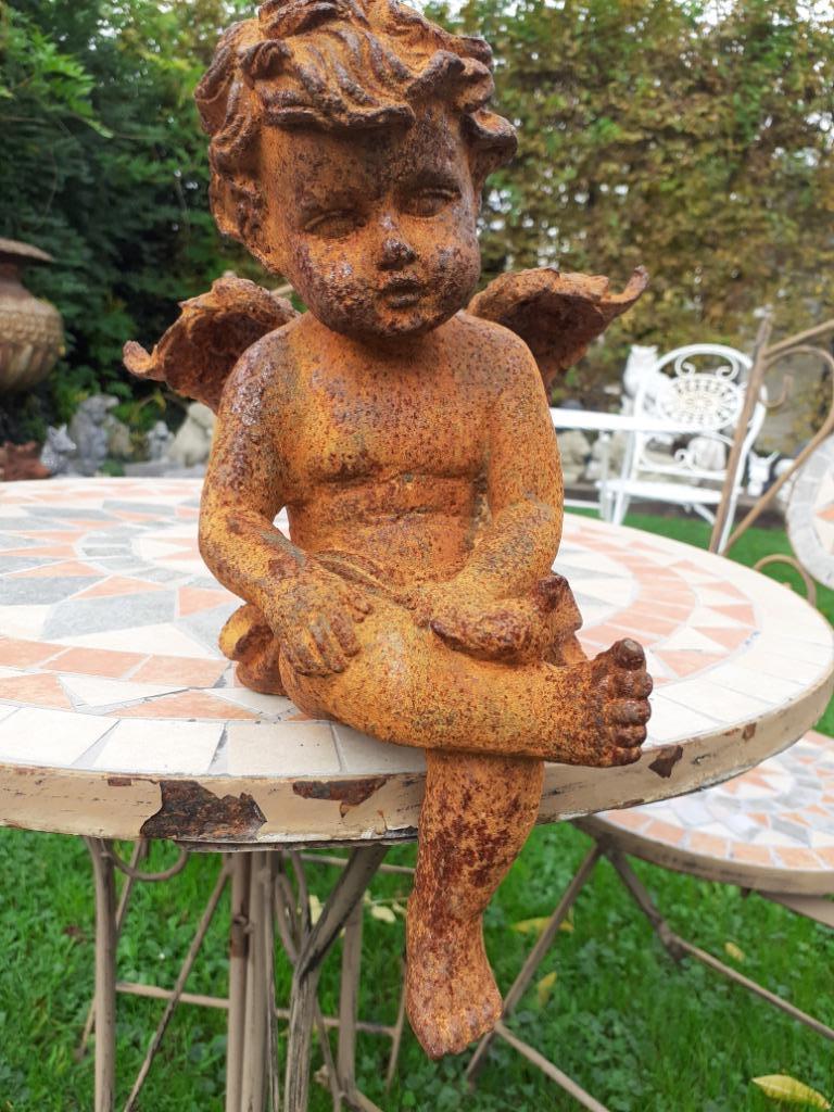 ANGE,ANGELOT A L'OISEAU  EN FONTE PATINEE, Enlèvement ou Envoi, Comme neuf, Autres matériaux, Ange