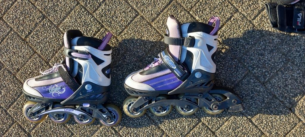Patins à roues alignées roses Optimum, tailles 33-36 et prot, Enlèvement ou Envoi, Réglable, Comme neuf, Enfants
