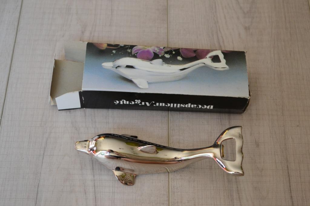 Flesopener verzilverde dolfijn, Antiek en Kunst, Curiosa en Brocante, Ophalen of Verzenden