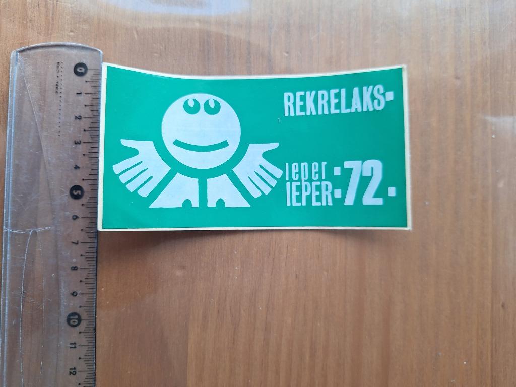 Vintage sticker Rekrelaks Ieper 1972 evenement, Enlèvement ou Envoi, Utilisé, Autres types