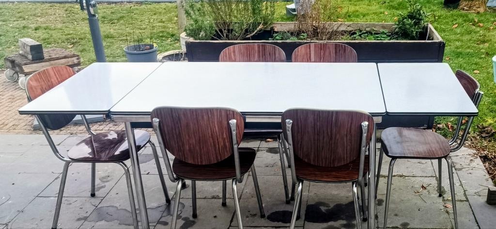 Vintage keukentafel met stoelen, Huis en Inrichting, Stoelen, Ophalen