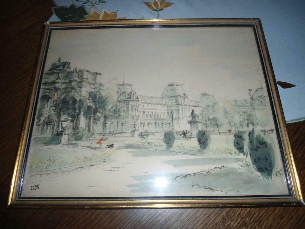 Ancien Dessin Original Signé sous verre. 31 CM sur 25 CM, Ophalen of Verzenden