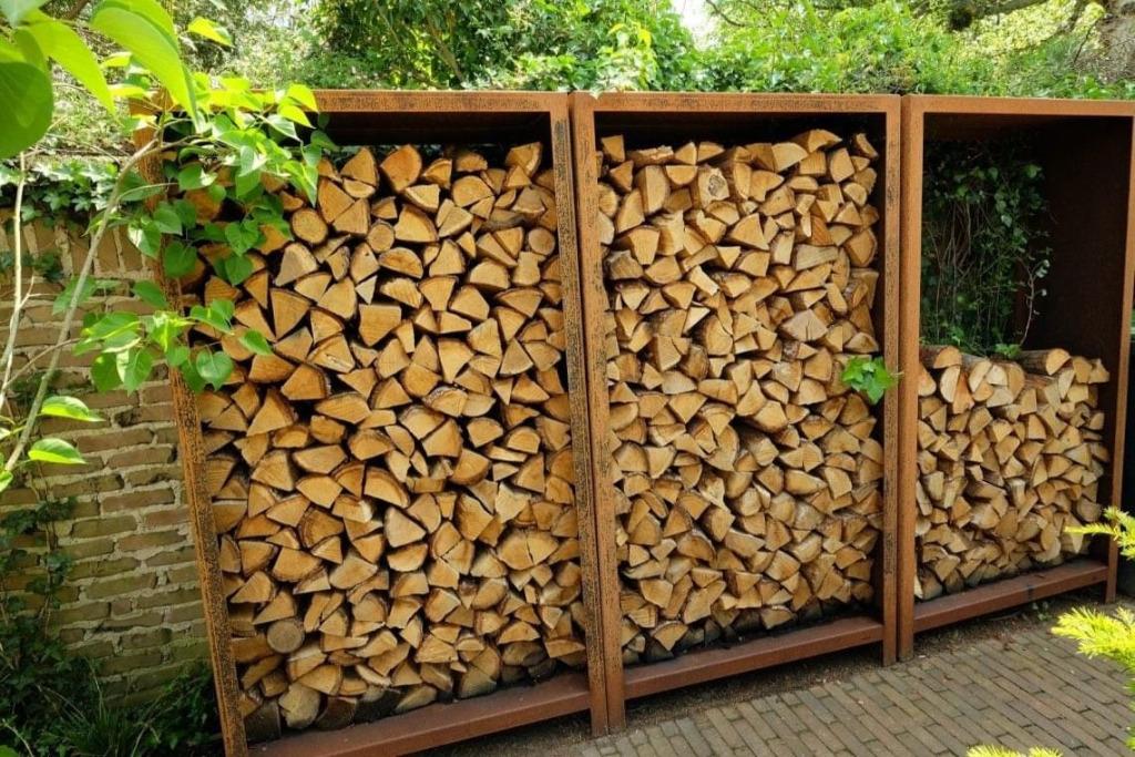 houtopslag in cortenstaal (kastmodel ook in mat antraciet), Moins de 3 m³, Envoi, Autres essences de bois, Bûches