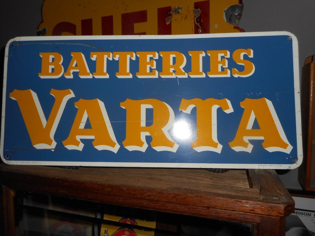 Reklame blikken bord Varta 1958, Ophalen of Verzenden, Gebruikt, Reclamebord