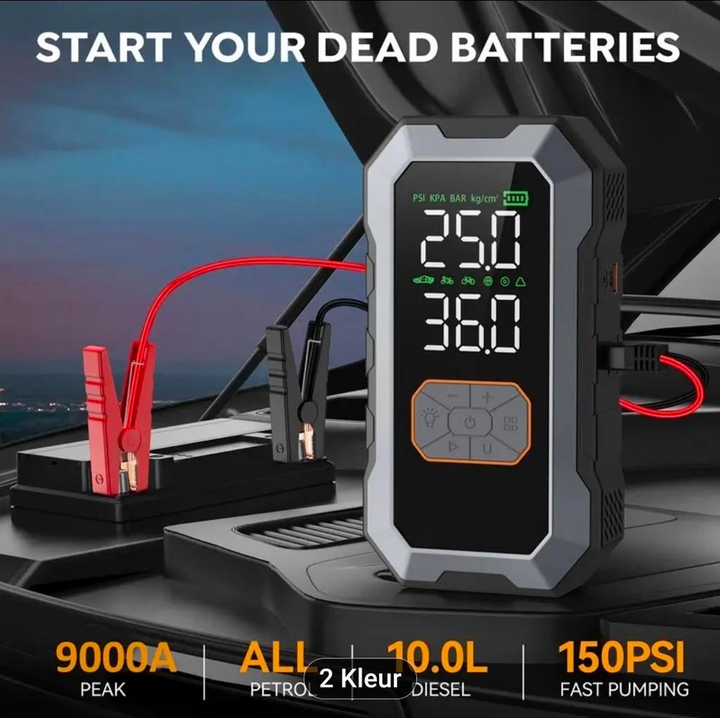 Jumpstarter met compressor 9000A, Auto diversen, Jumpstarters, Ophalen of Verzenden, Nieuw