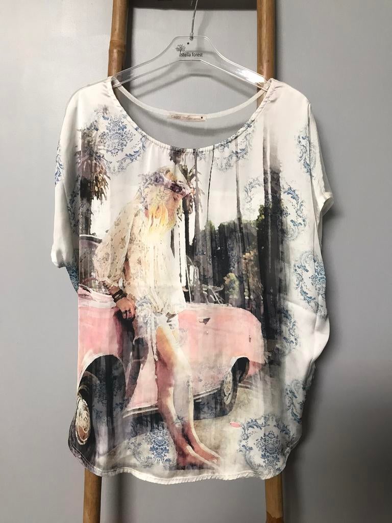 Witte blouse met print van Gaudi, maat M, Gaudi, Gedragen, Maat 38/40 (M), Wit