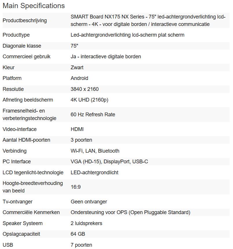 SMART Board NX175 - 75" - 4k (no touch) - NIEUW, Enlèvement, SMART, Mail@pv-consulting.com, SMART
