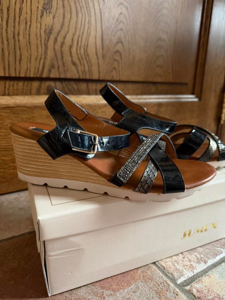 Sleehaksandalen, Ophalen, Schoenen met lage hakken, Zwart, Zo goed als nieuw