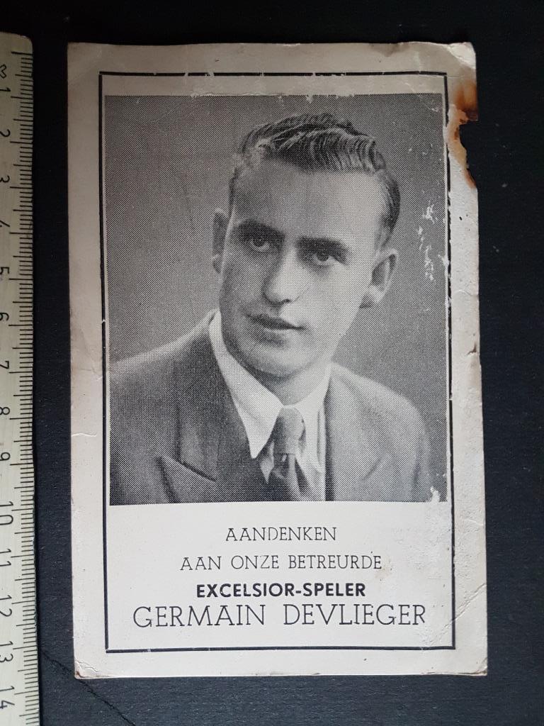 Excelsior-speler Germain Devlieger Voetbal ? Voetballer ?, Verzamelen, Bidprentjes en Rouwkaarten, Ophalen of Verzenden, Rouwkaart