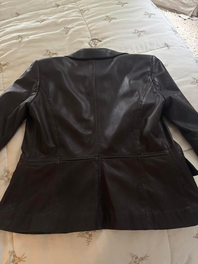 Lederen blazer met kraag die je kan afnemen, Bruin, Maat 42/44 (L), Ophalen of Verzenden, Zo goed als nieuw