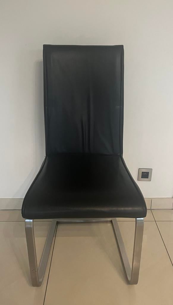 Design set van 6 zwarte, moderne eetkamerstoelen, Huis en Inrichting, Ophalen, Zwart, Leer, Zo goed als nieuw