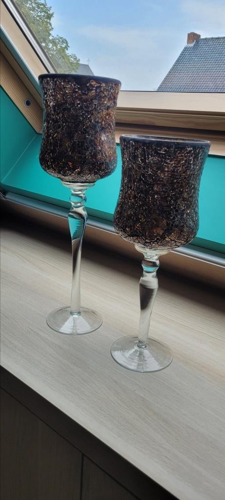 2 windlichten  in mozaiek glas, Ophalen