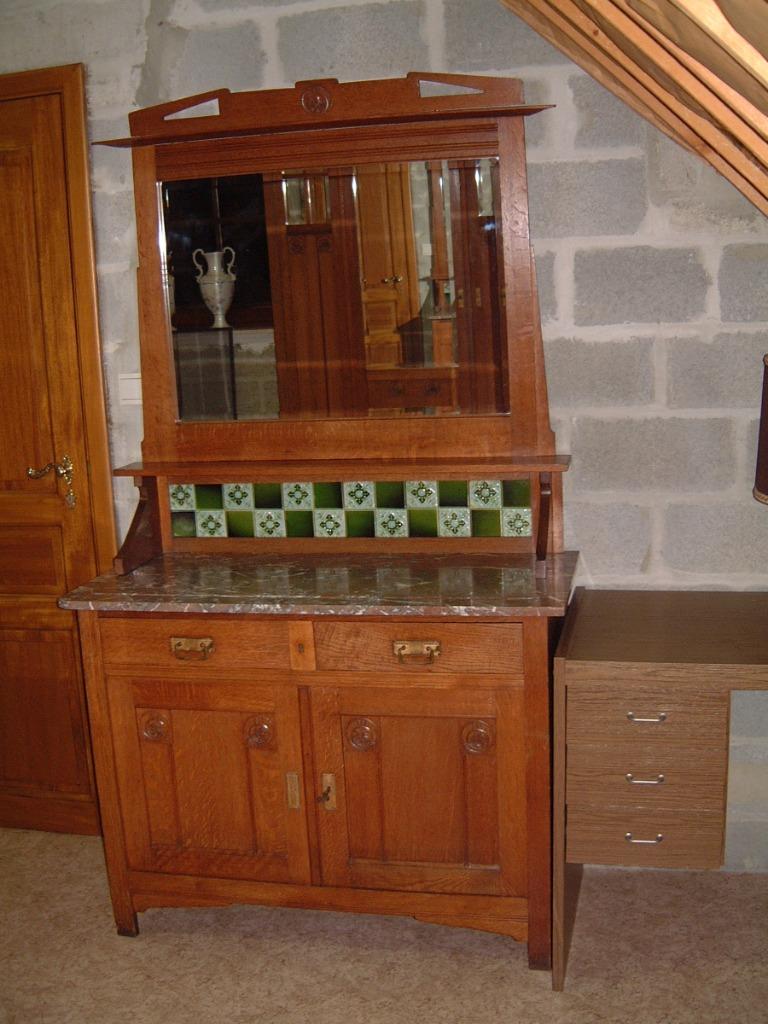 Lavabo en chêne avec 2 tiroirs et 2 portes miroir bisauté, Maison & Meubles, Ancien, 25 à 50 cm, Utilisé, 50 à 100 cm