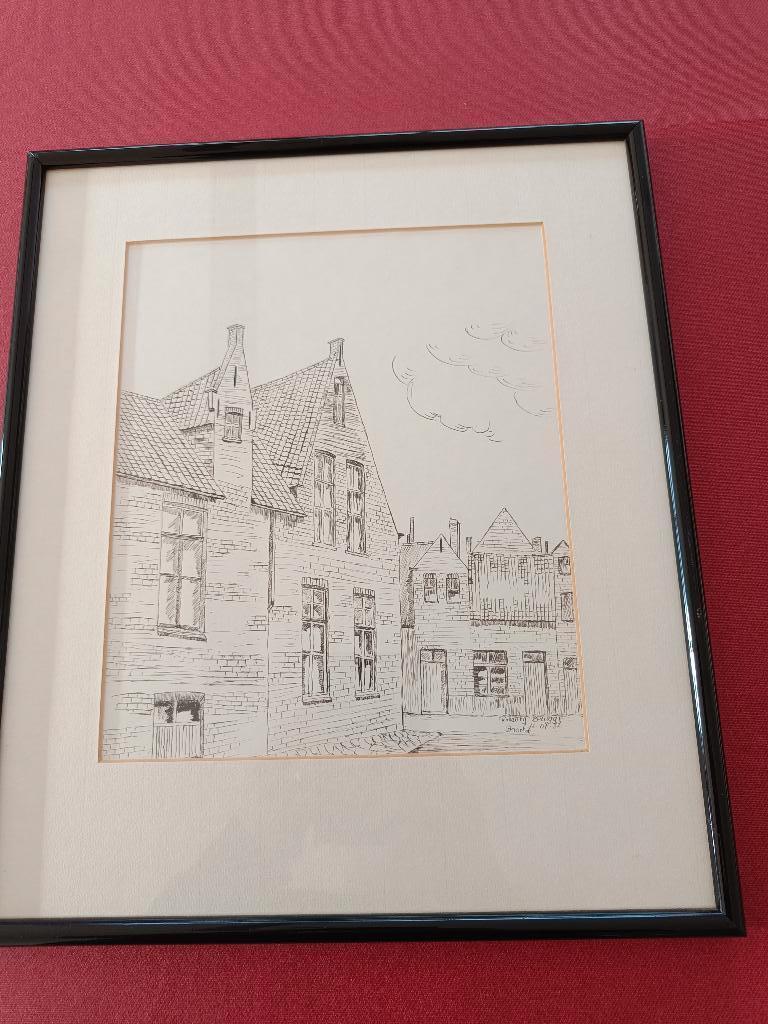 Pentekening van Braet Hilaire. Gedateerd: 16.07.82. Brugge., Antiek en Kunst, Ophalen of Verzenden