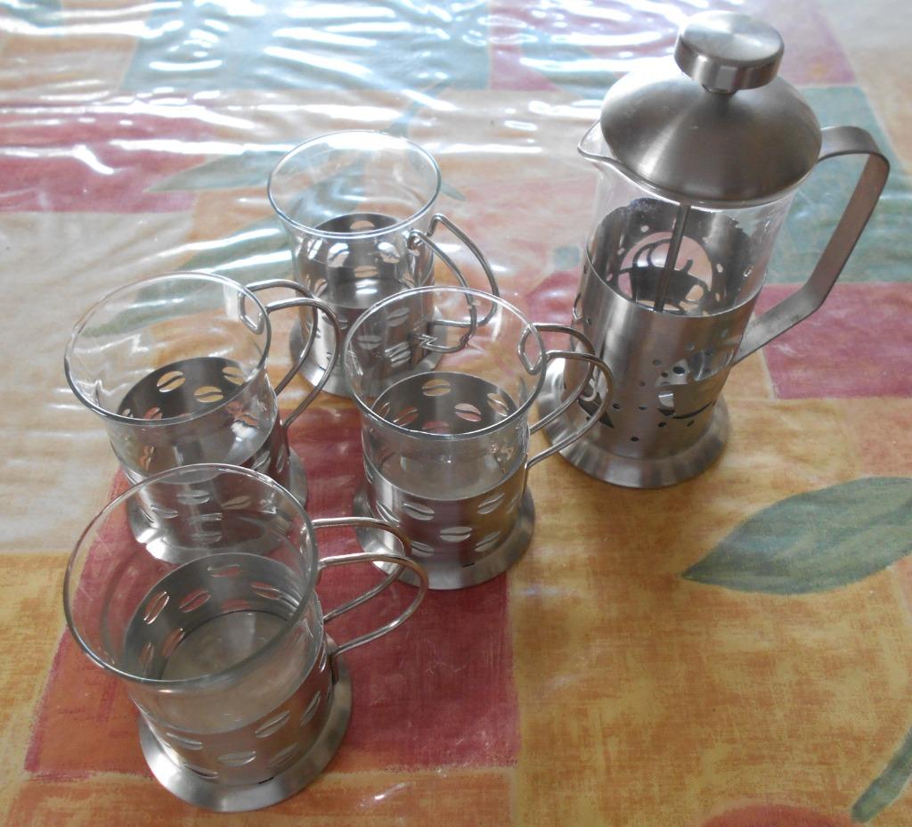 modern koffieservies van glas en alu 5 stukken, Antiek en Kunst, Ophalen