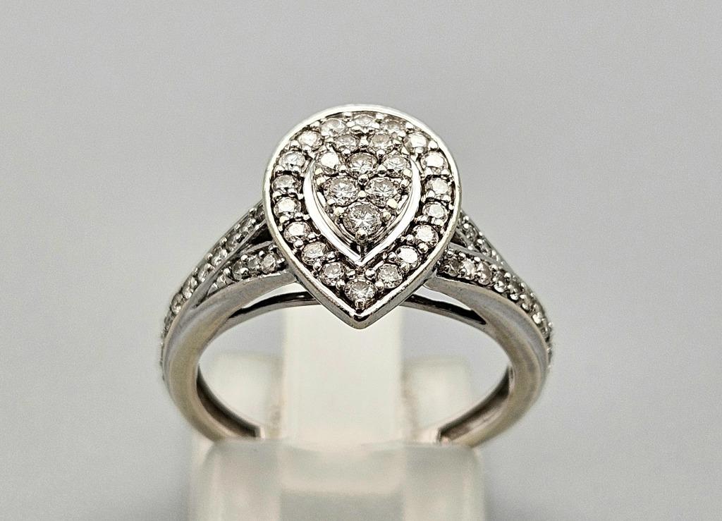 Gouden Vintage ring met diamanten Ca: 0.45. ct. 2024/436., Antiek en Kunst, Ophalen of Verzenden, Goud