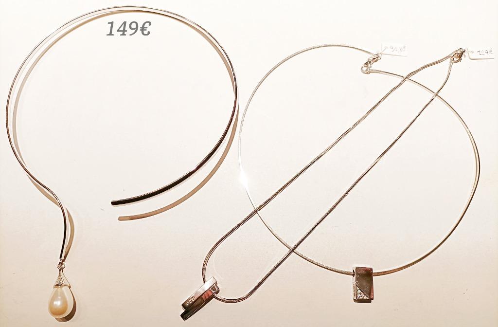Colliers argent ras de cou + pendentif zircons / perle NEUFS, Nieuw, Ophalen of Verzenden, Met edelsteen, Zilver