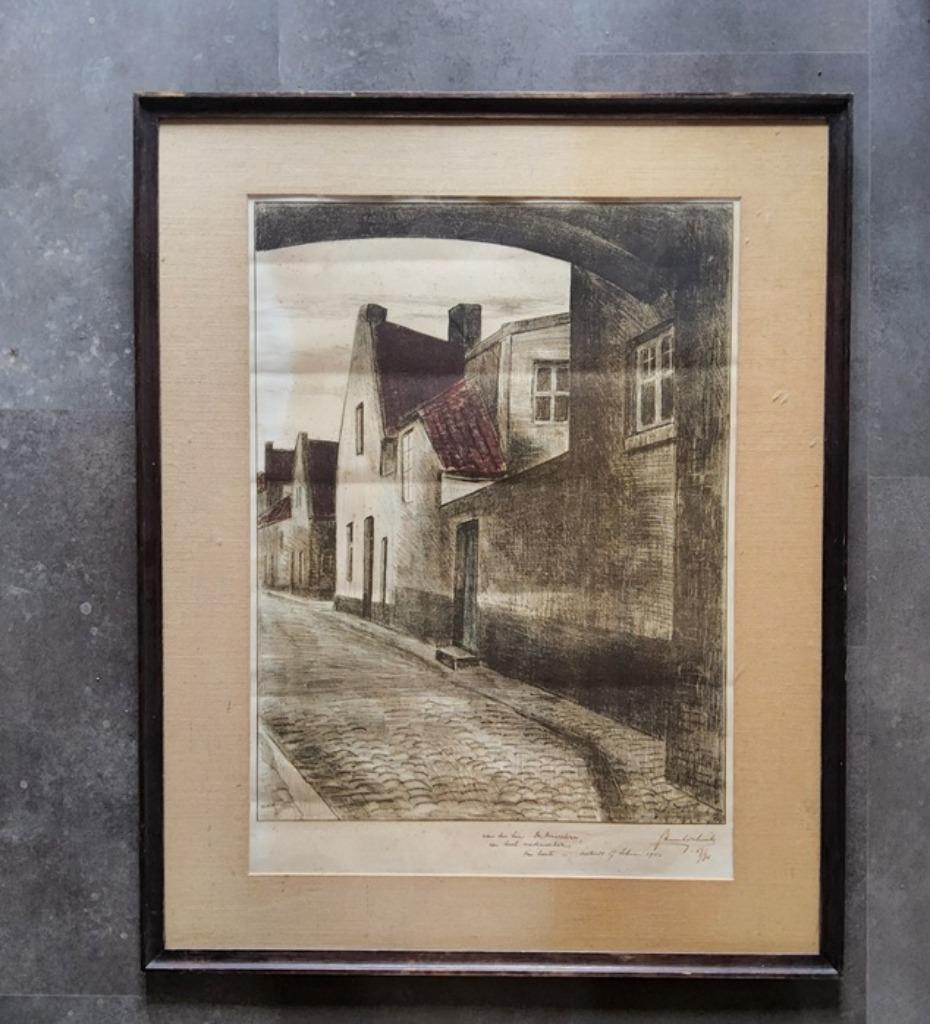 Ets Straattafereel Oostende 67/75 1940 gesigneerd, Antiek en Kunst, Ophalen