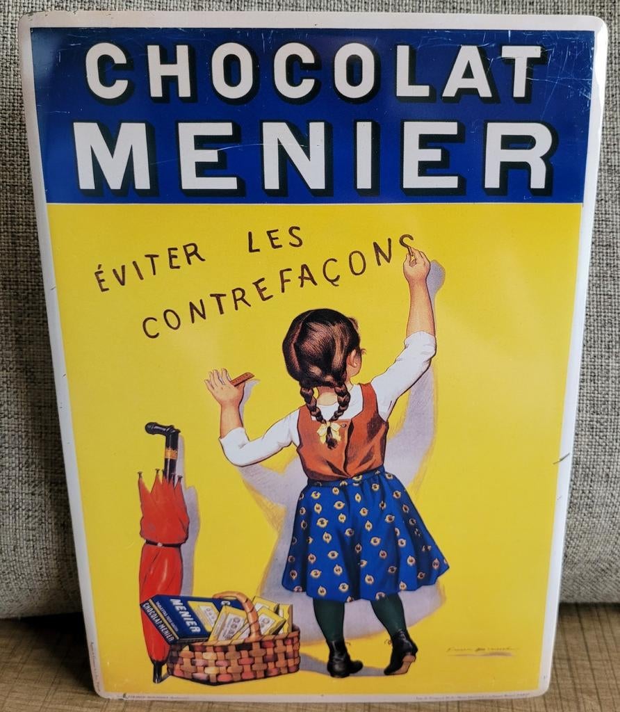 Reclameplaat: Chocolat Menier, Verzamelen, Ophalen of Verzenden, Gebruikt, Reclamebord