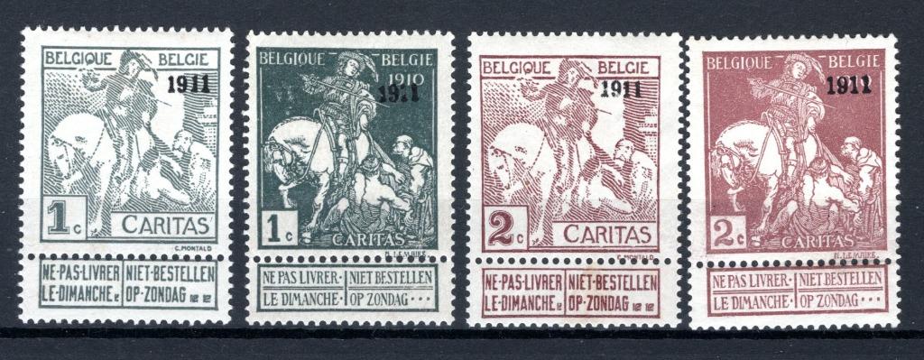 92/95 MH* 1911 - Caritas avec empreinte COB 1911 403€, Enlèvement ou Envoi, Non oblitéré, Trace d'autocollant