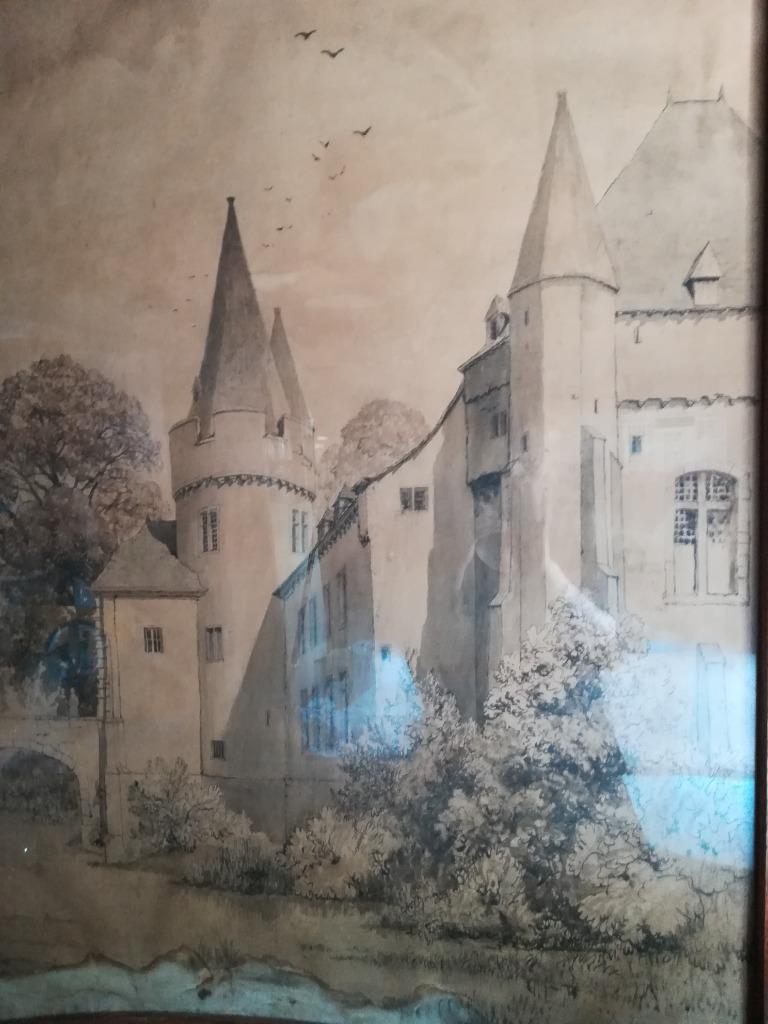 Un dessin  ancien representant un chateau, Enlèvement