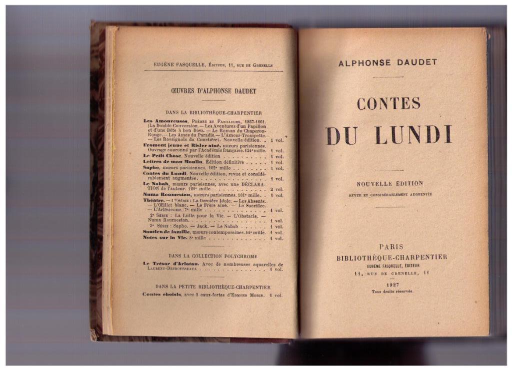 Contes du lundi, Alphonse Daudet, Biblioth. Charpentier 1927, Gelezen, België, Alphonse Daudet, Ophalen of Verzenden