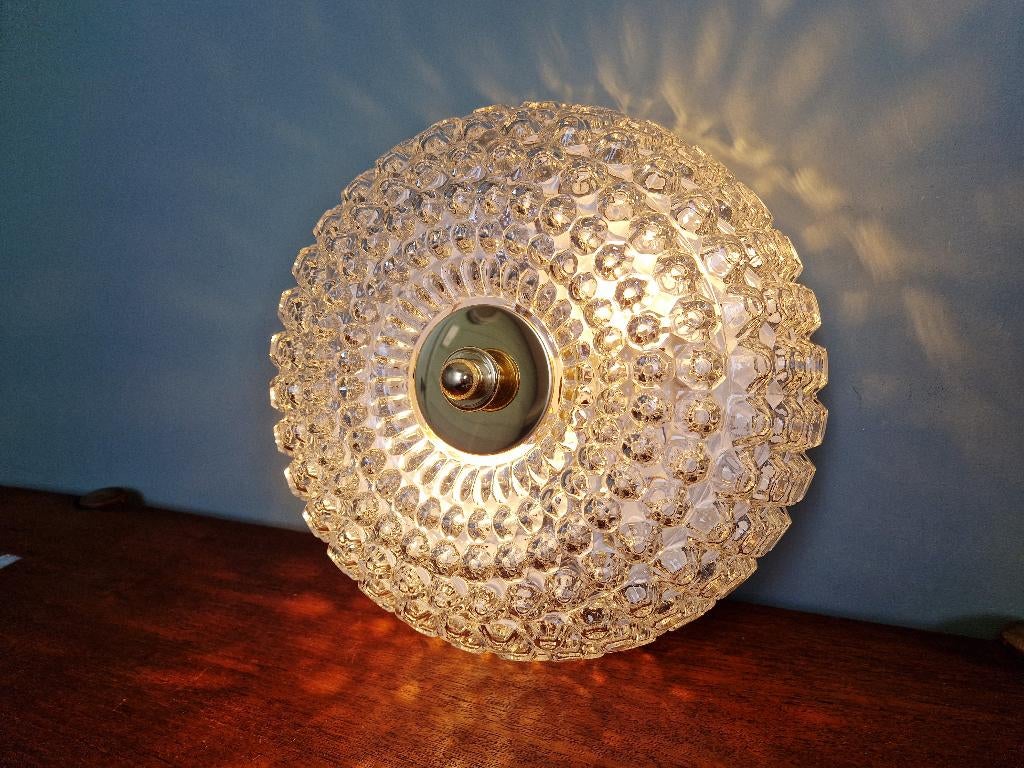 Grand plafonnier en verre alvéolé, Limburg, 1970 (état neuf), Antiquités & Art, Antiquités | Éclairage, Enlèvement ou Envoi