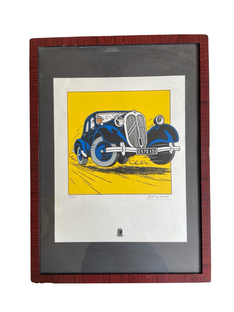 Citroën Traction zeefdruk van Bob de Moor - Hergé, Ophalen of Verzenden, Gelezen, De Moor Bob