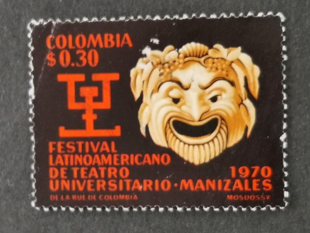 Colombia 1970 - Theater Festival, masker, Postzegels en Munten, Postzegels | Amerika, Ophalen of Verzenden, Gestempeld, Zuid-Amerika