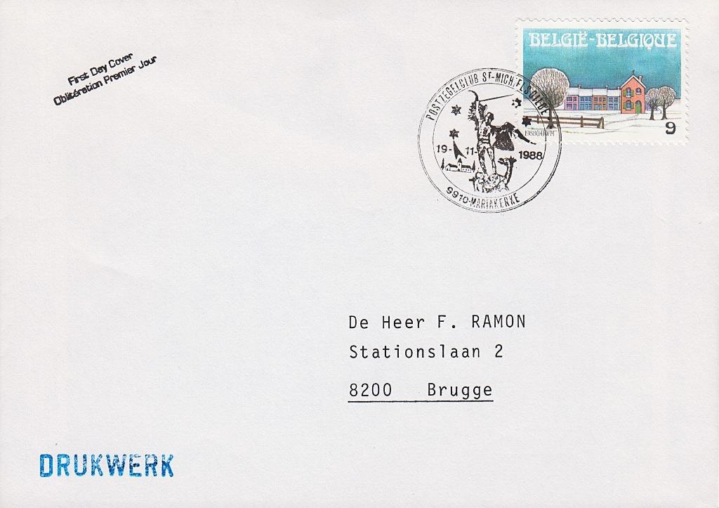 1988 - BELGIQUE - FDC Noël et Nouvel An [Y&T 2307], Oblitéré, Affranchi, Avec enveloppe, Noël