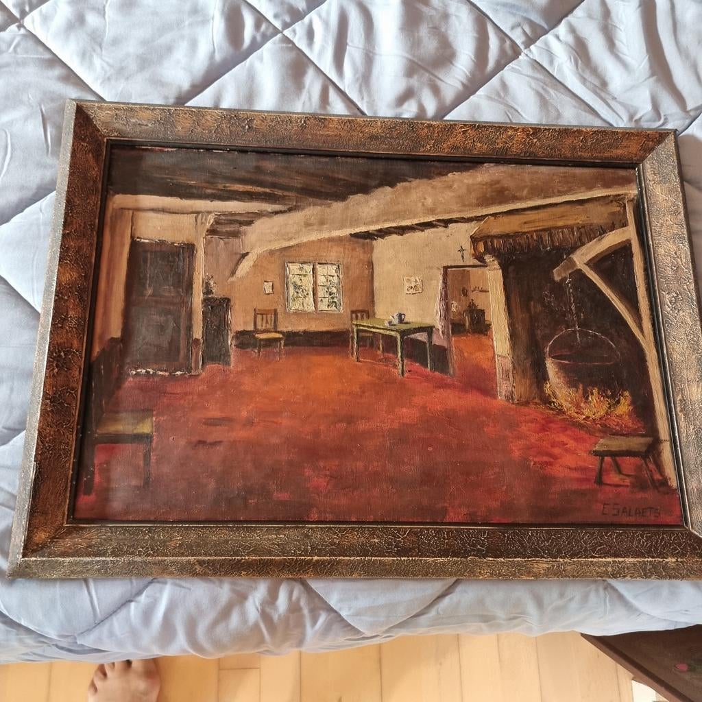 E . Salaets Limburgse schilder ,binnenzicht van boerderij., Enlèvement